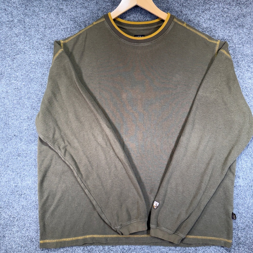 Kuhl Revel Crewneck Long Sleeve Shirt Men XL Green Contrast Stitch Zipper Pocket